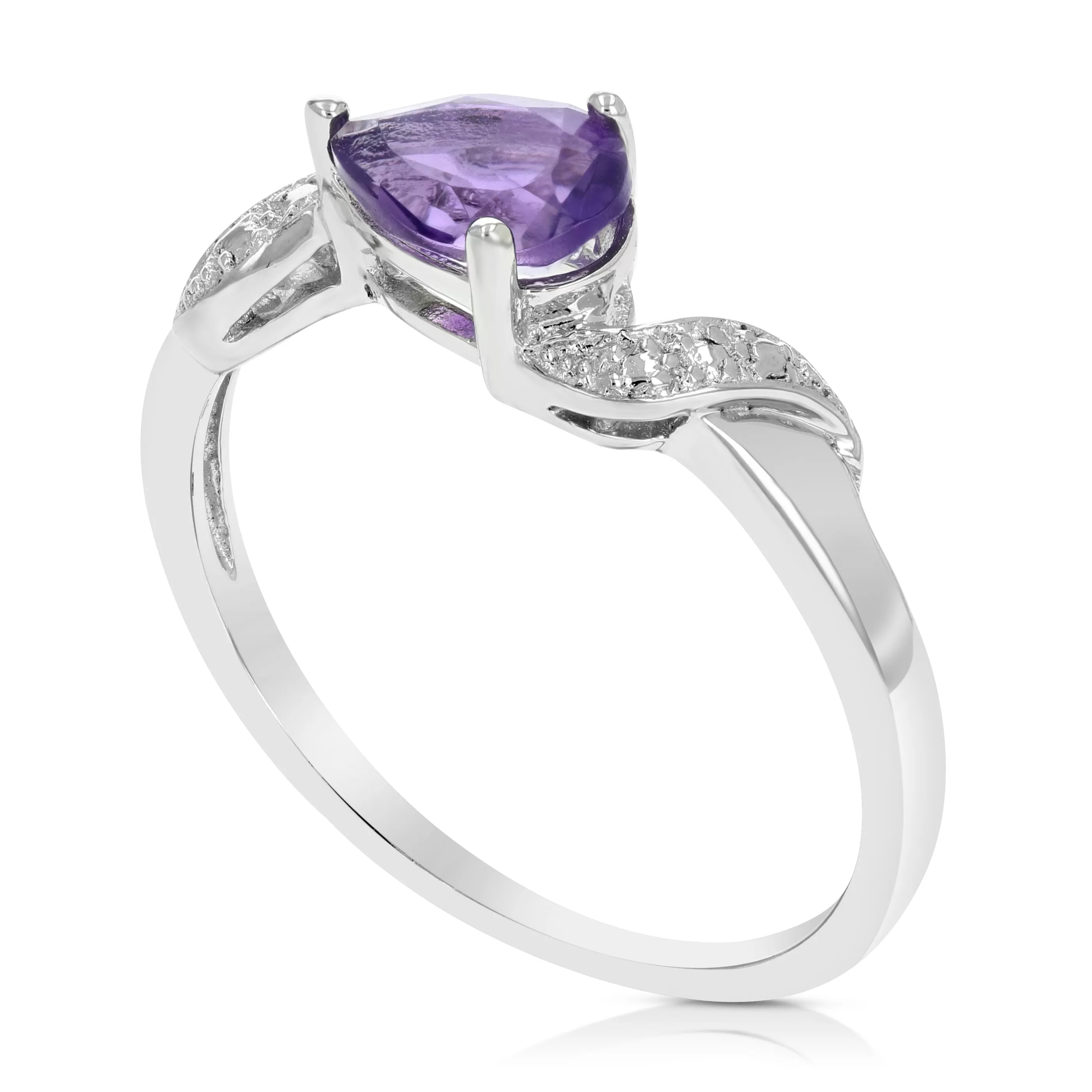 0.60 cttw Purple Amethyst Ring .925 Sterling Silver with Rhodium Pear Cut 7x5 MM