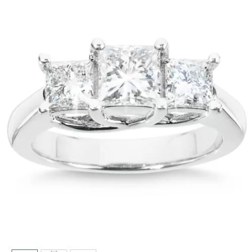 1 1/2ct Three Stone Diamond Ring 14K White Gold