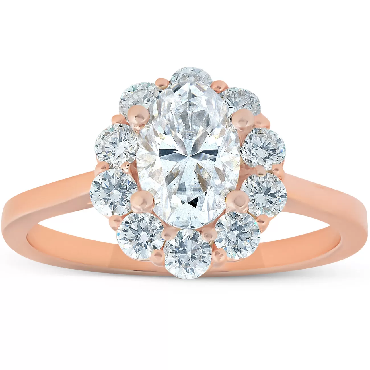 1 5/8 Ct Oval Lab Created Moissanite & Diamond Halo Engagement Ring Rose Gold