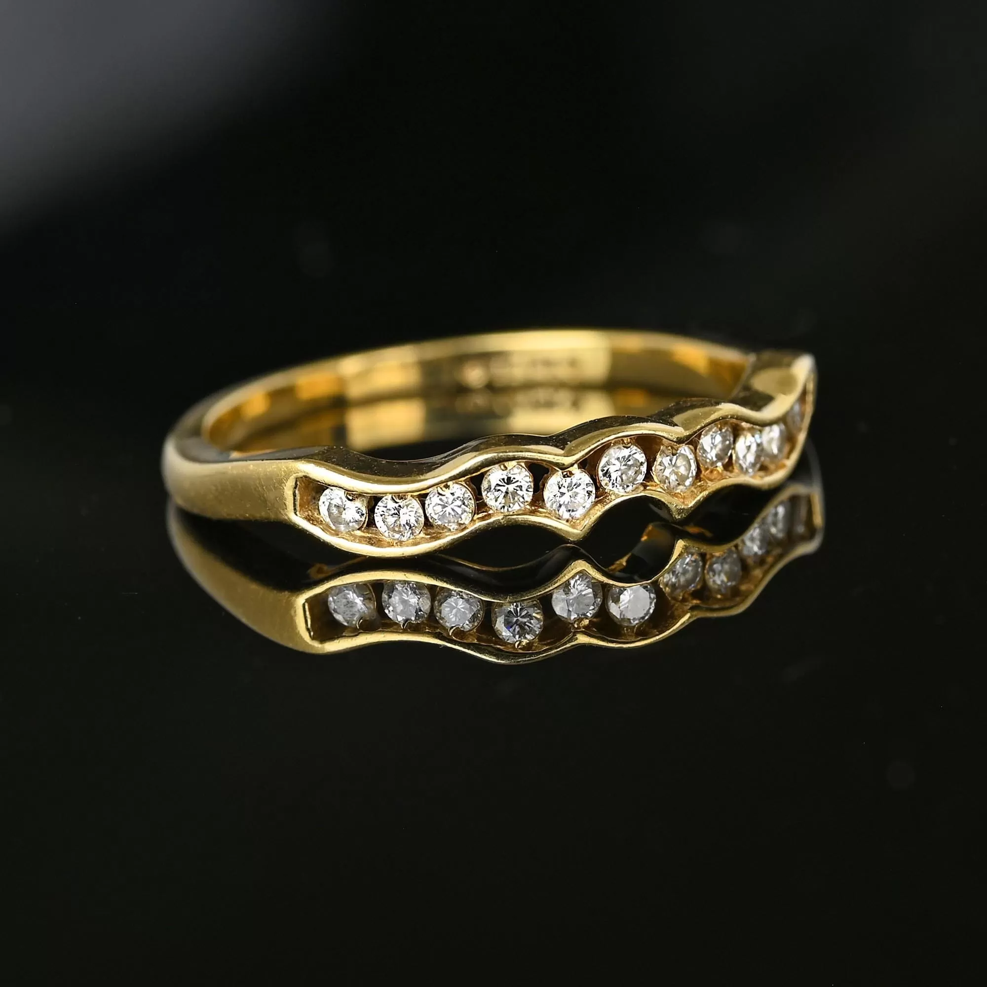 14K Gold Wave Diamond Half Eternity Ring Band