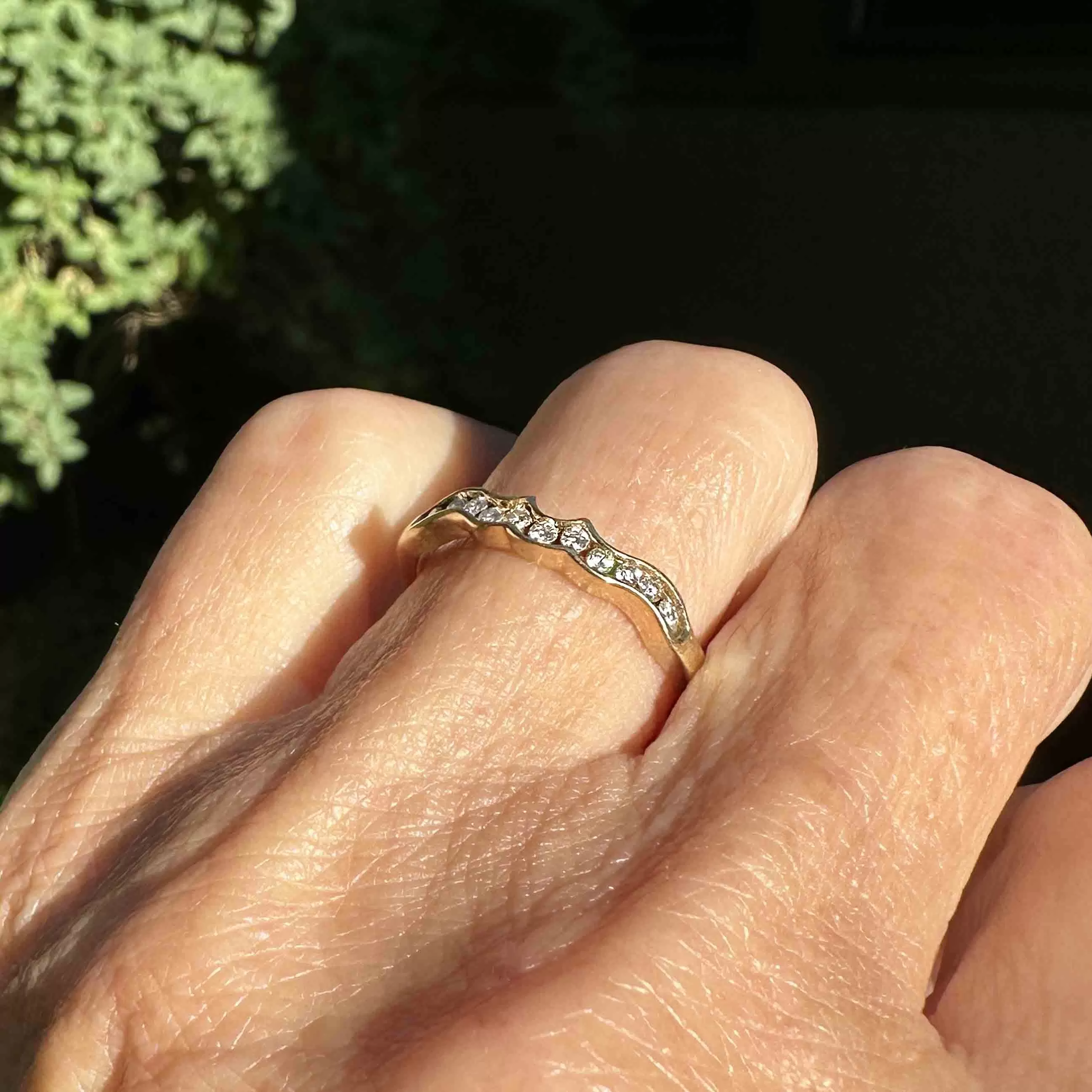 14K Gold Wave Diamond Half Eternity Ring Band