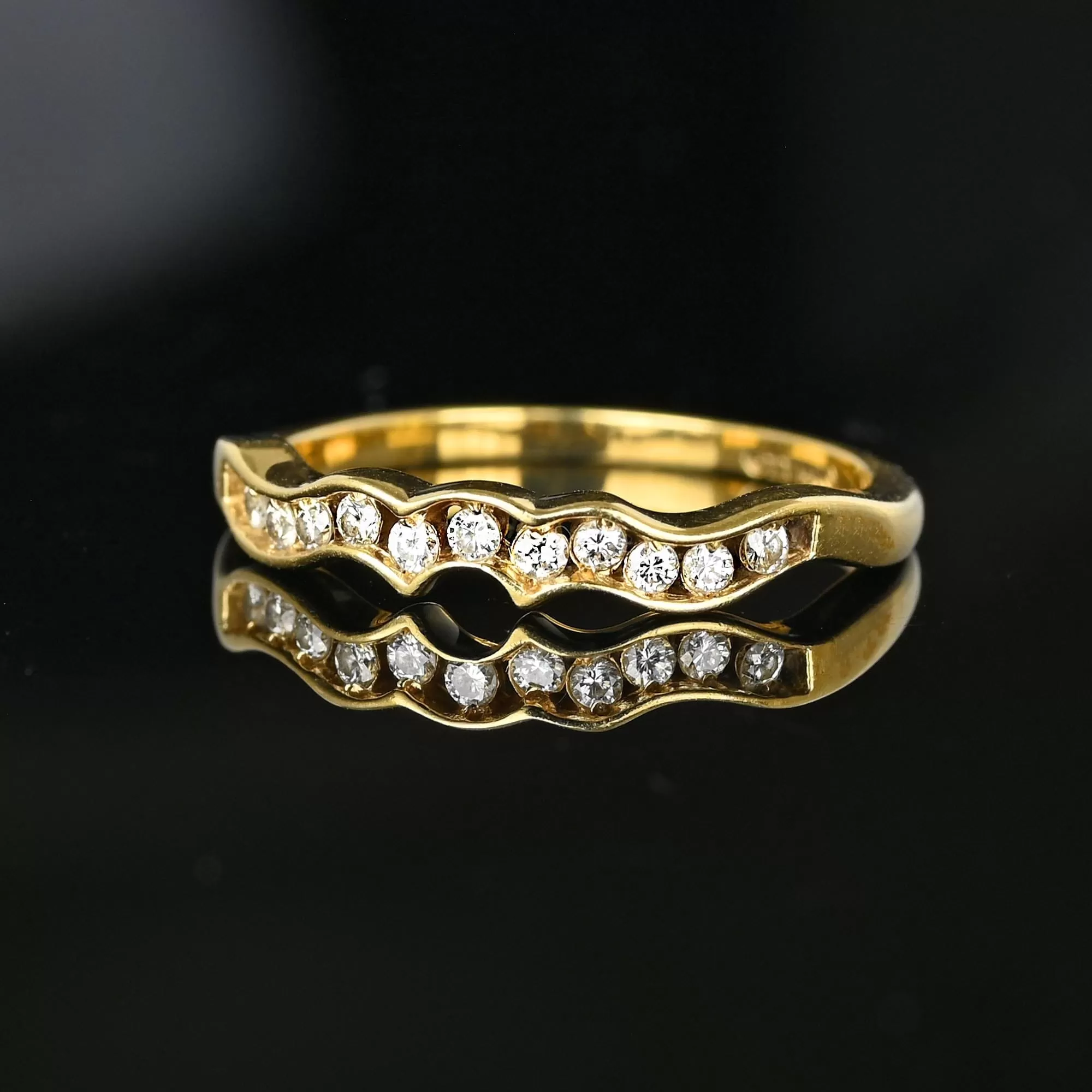 14K Gold Wave Diamond Half Eternity Ring Band