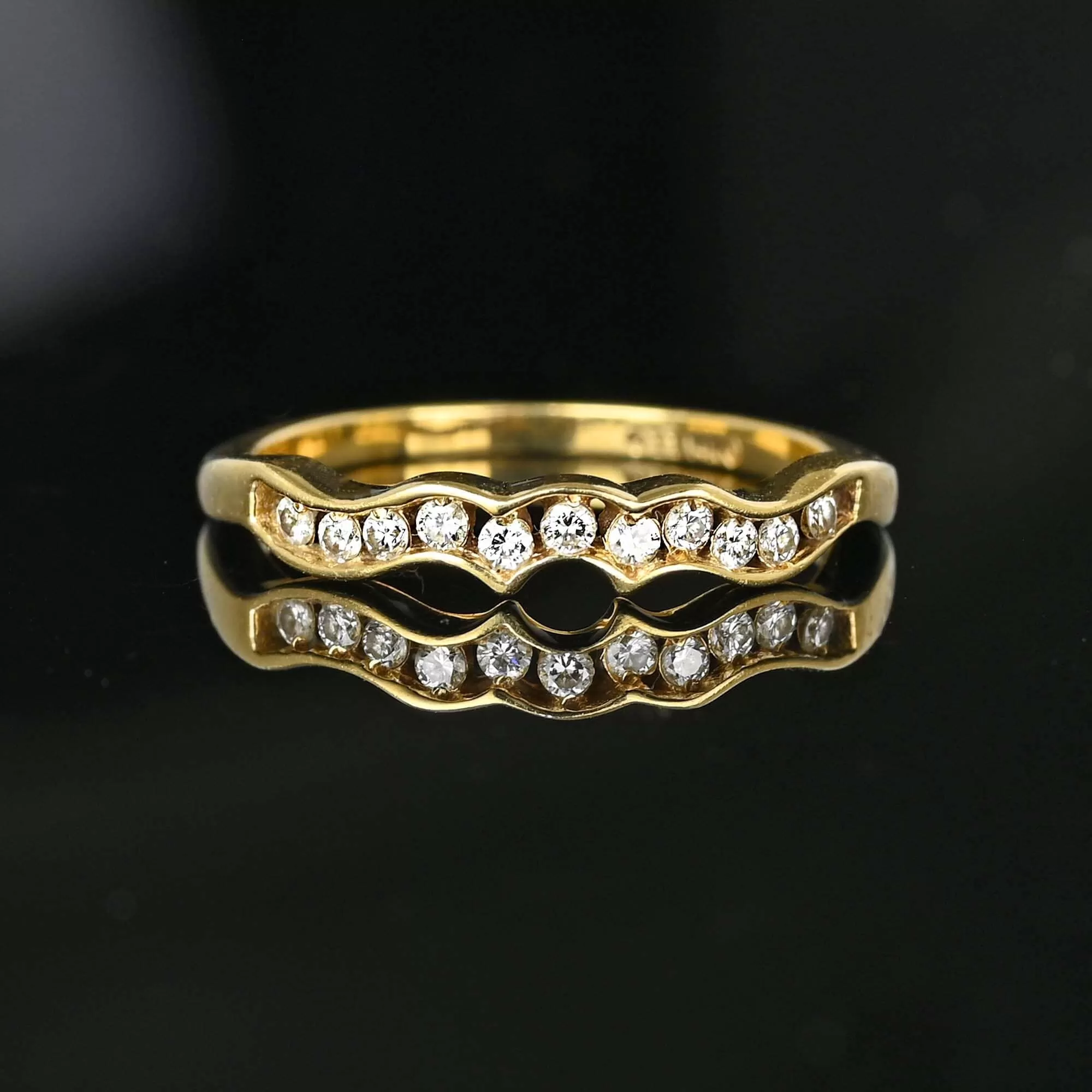 14K Gold Wave Diamond Half Eternity Ring Band