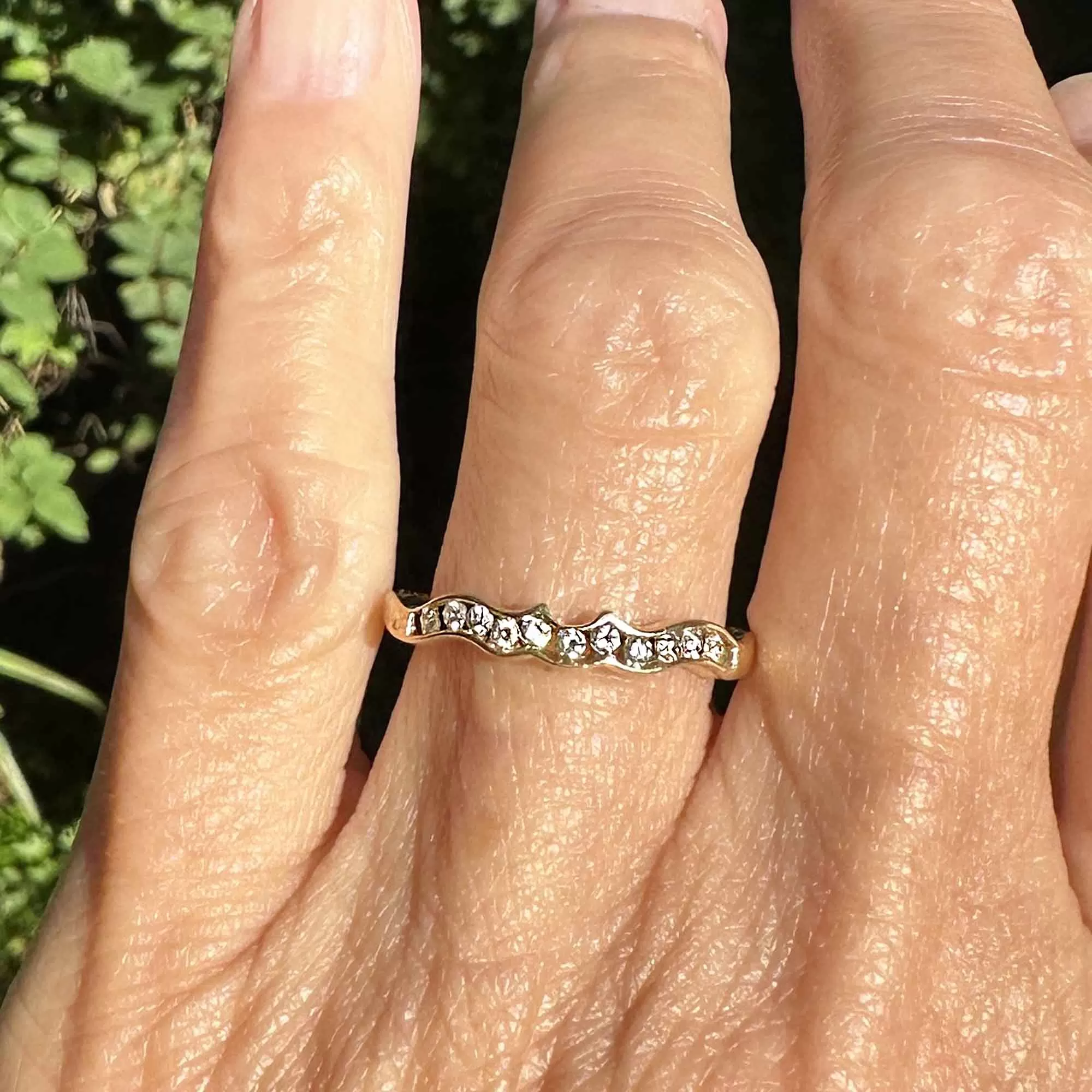 14K Gold Wave Diamond Half Eternity Ring Band