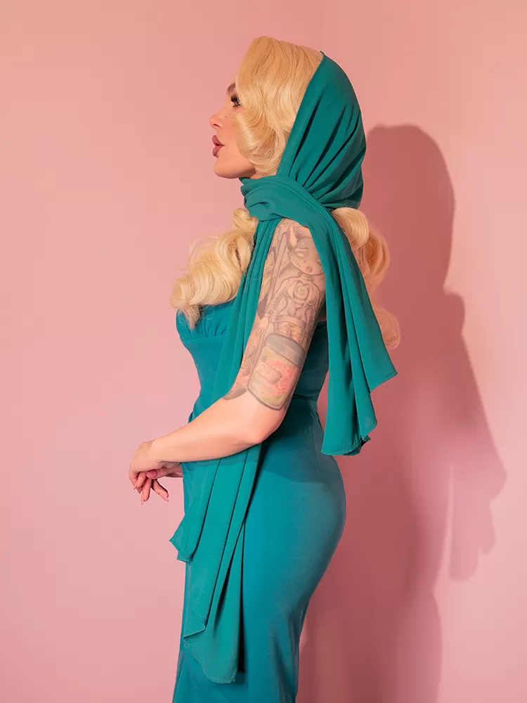 1950s Inspired Chiffon Scarf in Turquoise - Vixen by Micheline Pitt