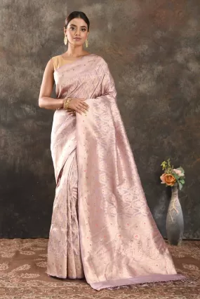 90N422-RO Lilac Katan Silk Banarasi Saree with Zari Work