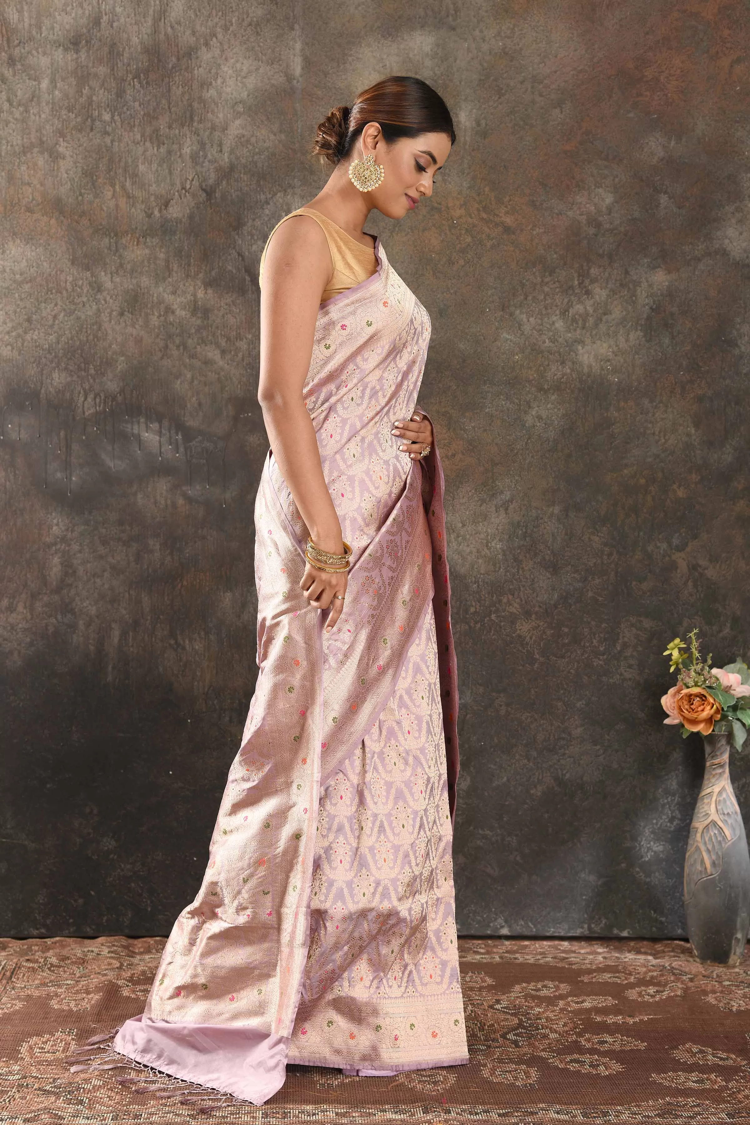 90N422-RO Lilac Katan Silk Banarasi Saree with Zari Work