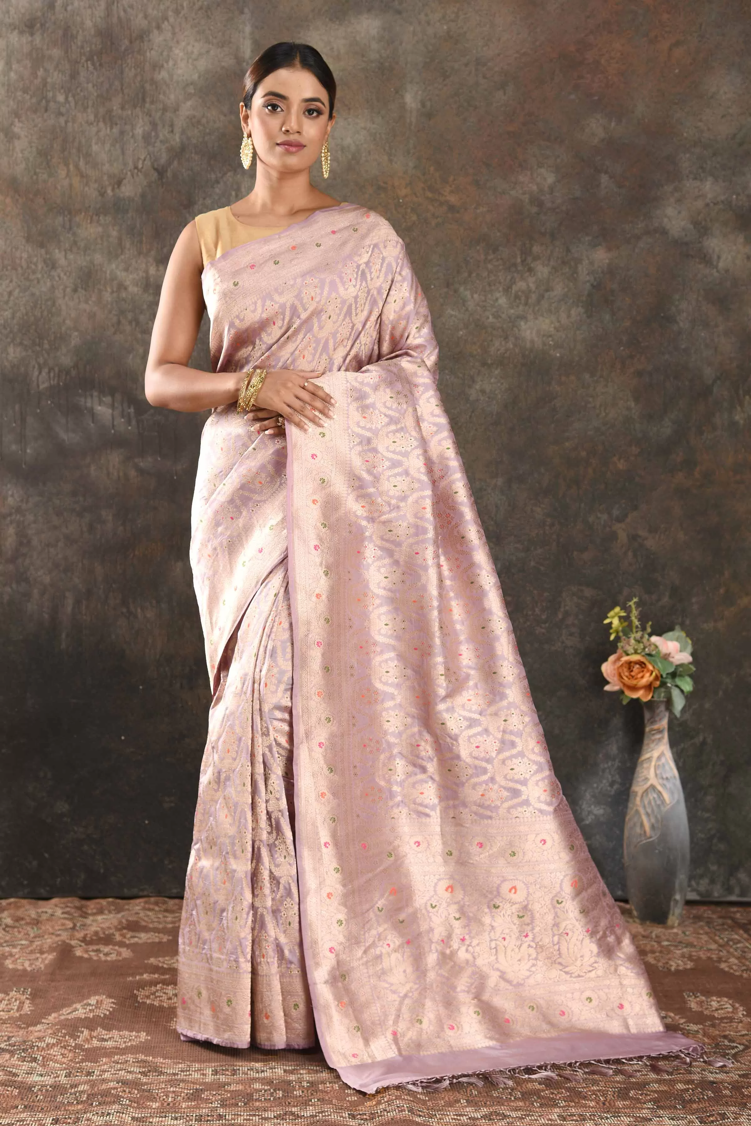 90N422-RO Lilac Katan Silk Banarasi Saree with Zari Work