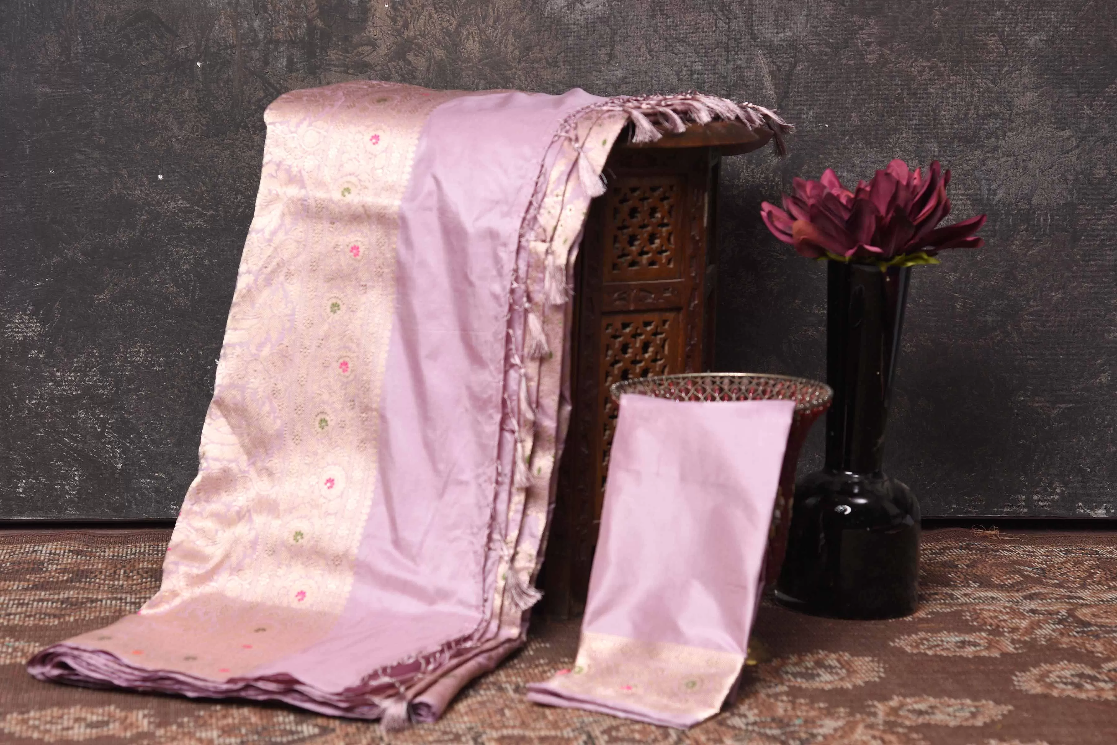 90N422-RO Lilac Katan Silk Banarasi Saree with Zari Work