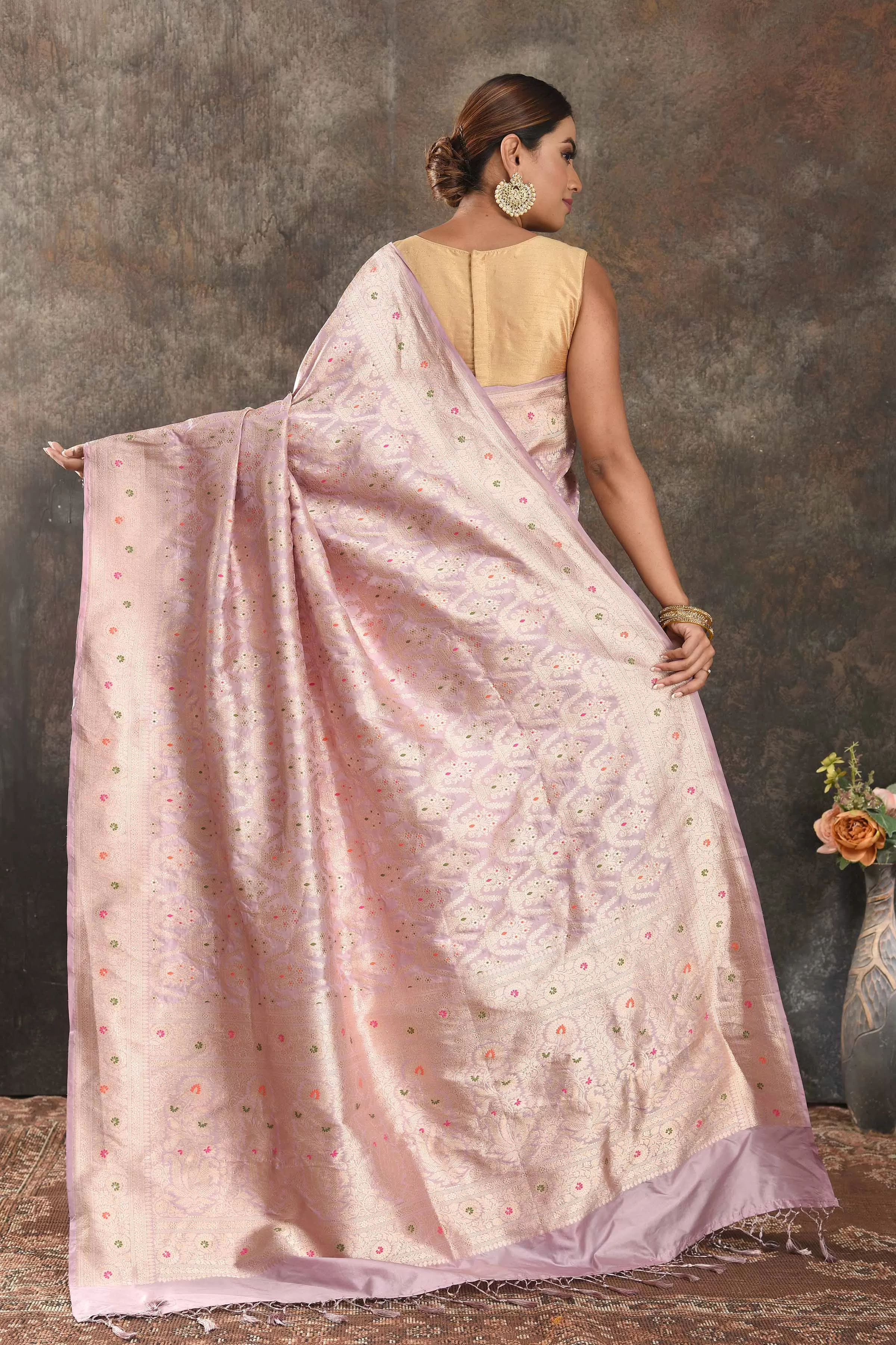 90N422-RO Lilac Katan Silk Banarasi Saree with Zari Work