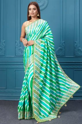 91A053 Green Leheriya Silk Saree with Embroidery