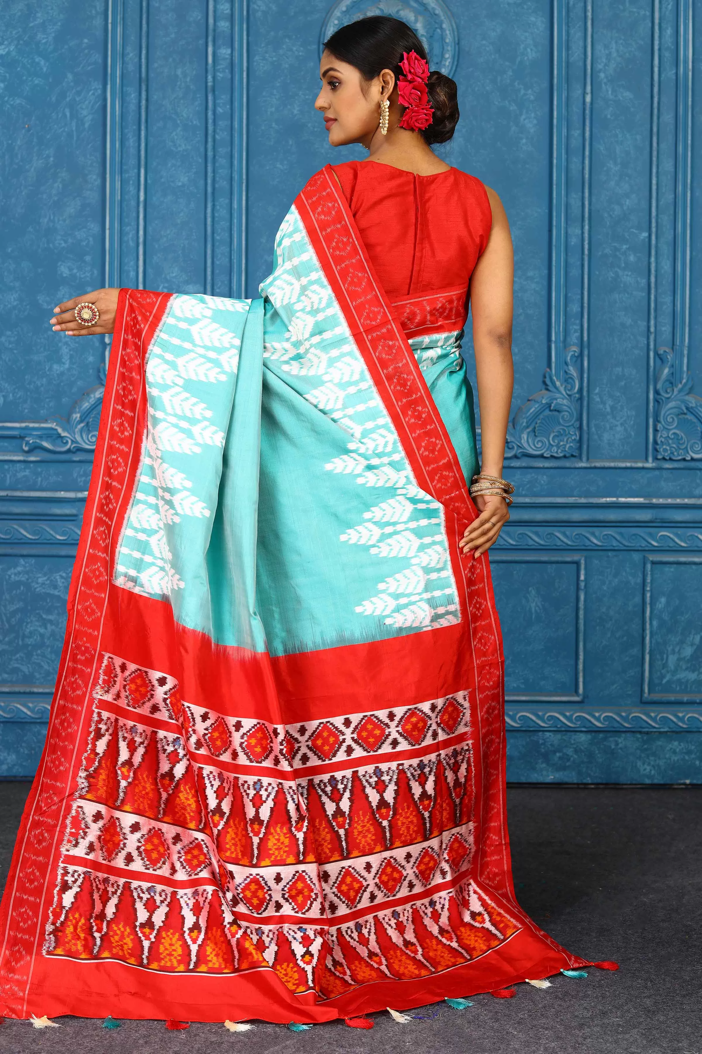 91A431 Light Blue Pochampalli Ikkat Silk Saree