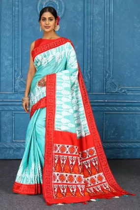 91A431 Light Blue Pochampalli Ikkat Silk Saree