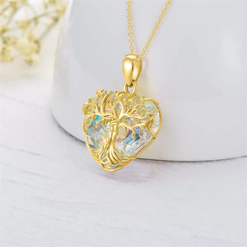 925 Silver Tree of Life & Heart Crystal Necklace