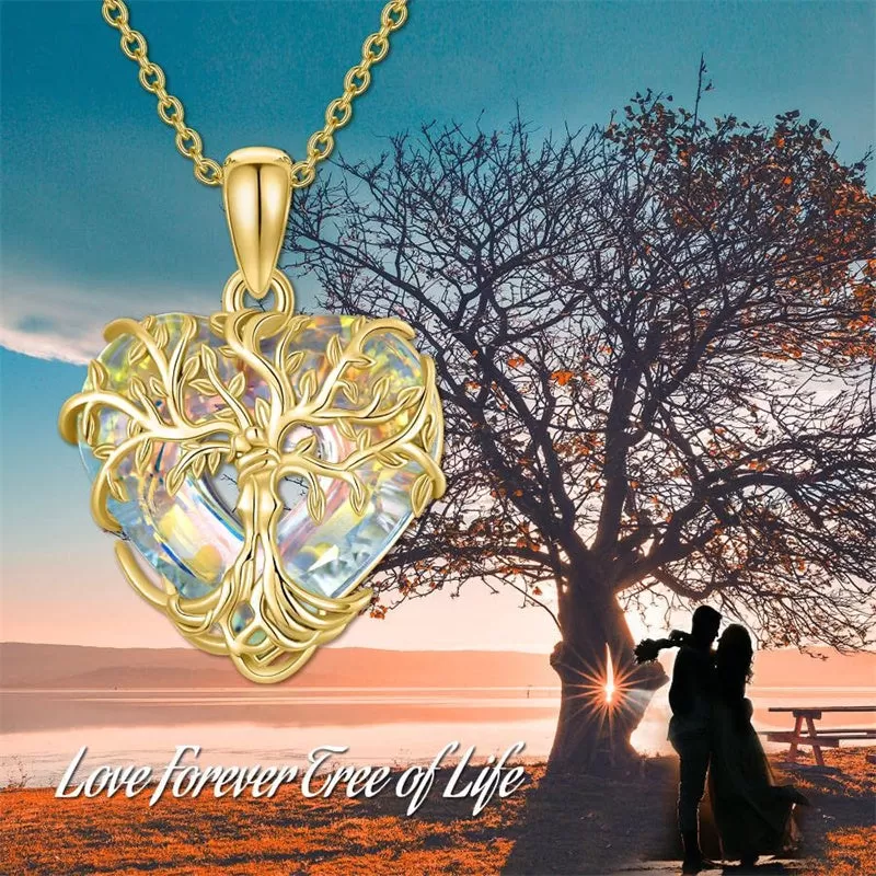 925 Silver Tree of Life & Heart Crystal Necklace