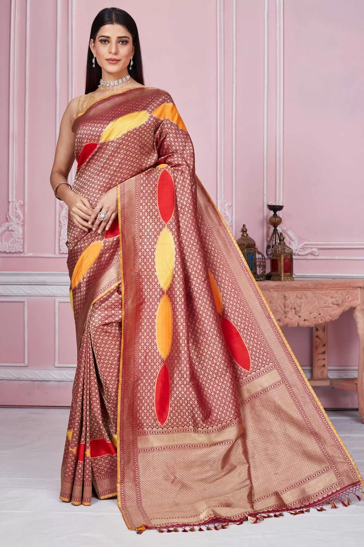 92A202 Maroon Heavy Zari Banarasi Saree