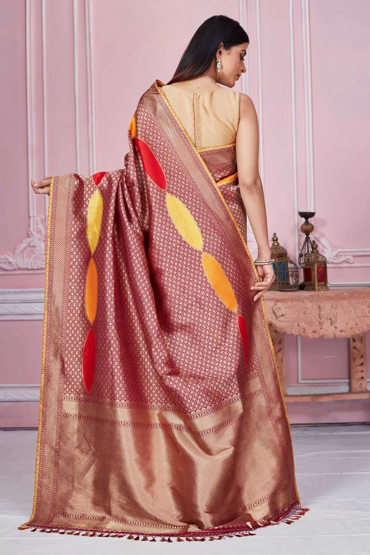 92A202 Maroon Heavy Zari Banarasi Saree