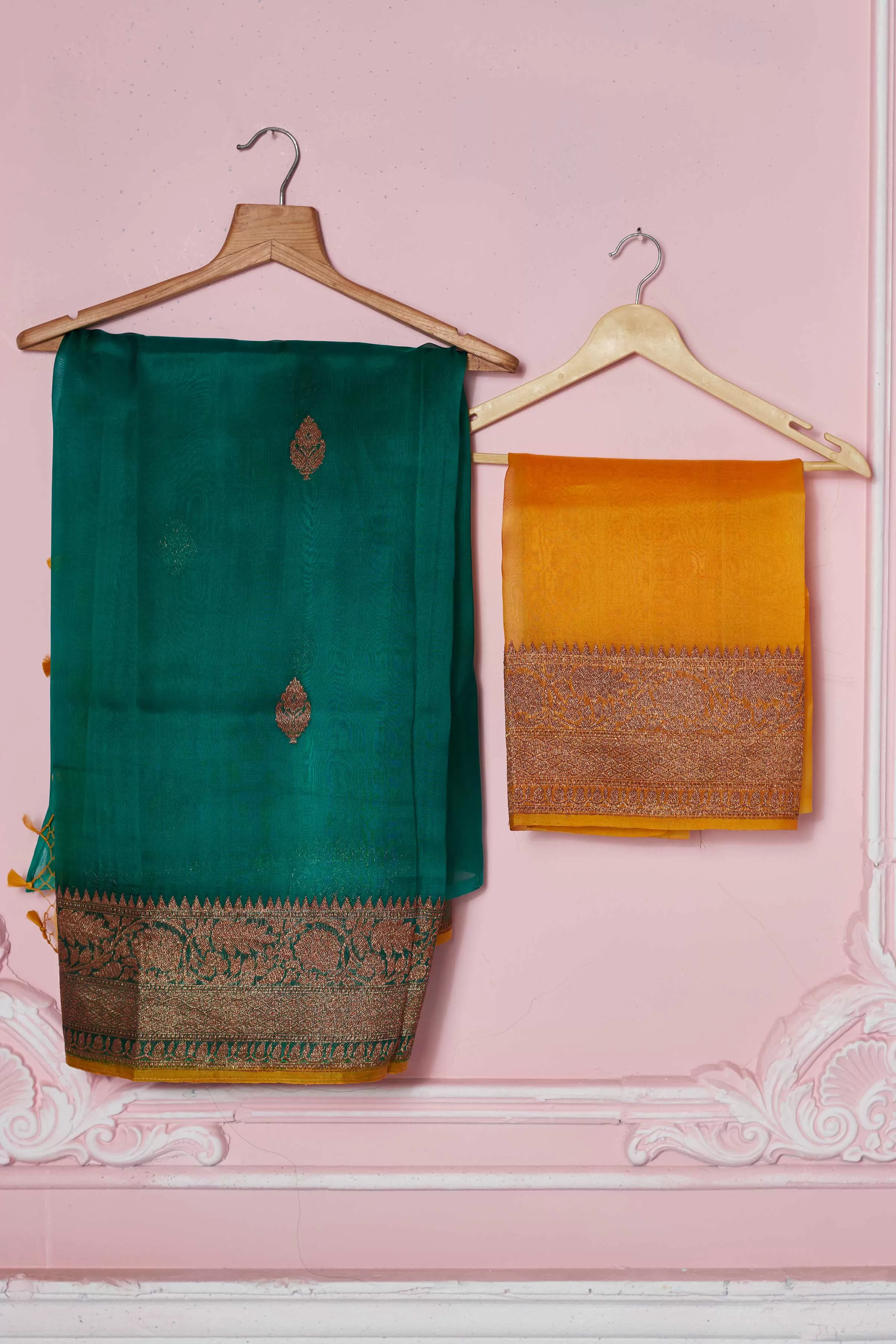 92A236 Green Banarasi Saree With Antique Zari Border