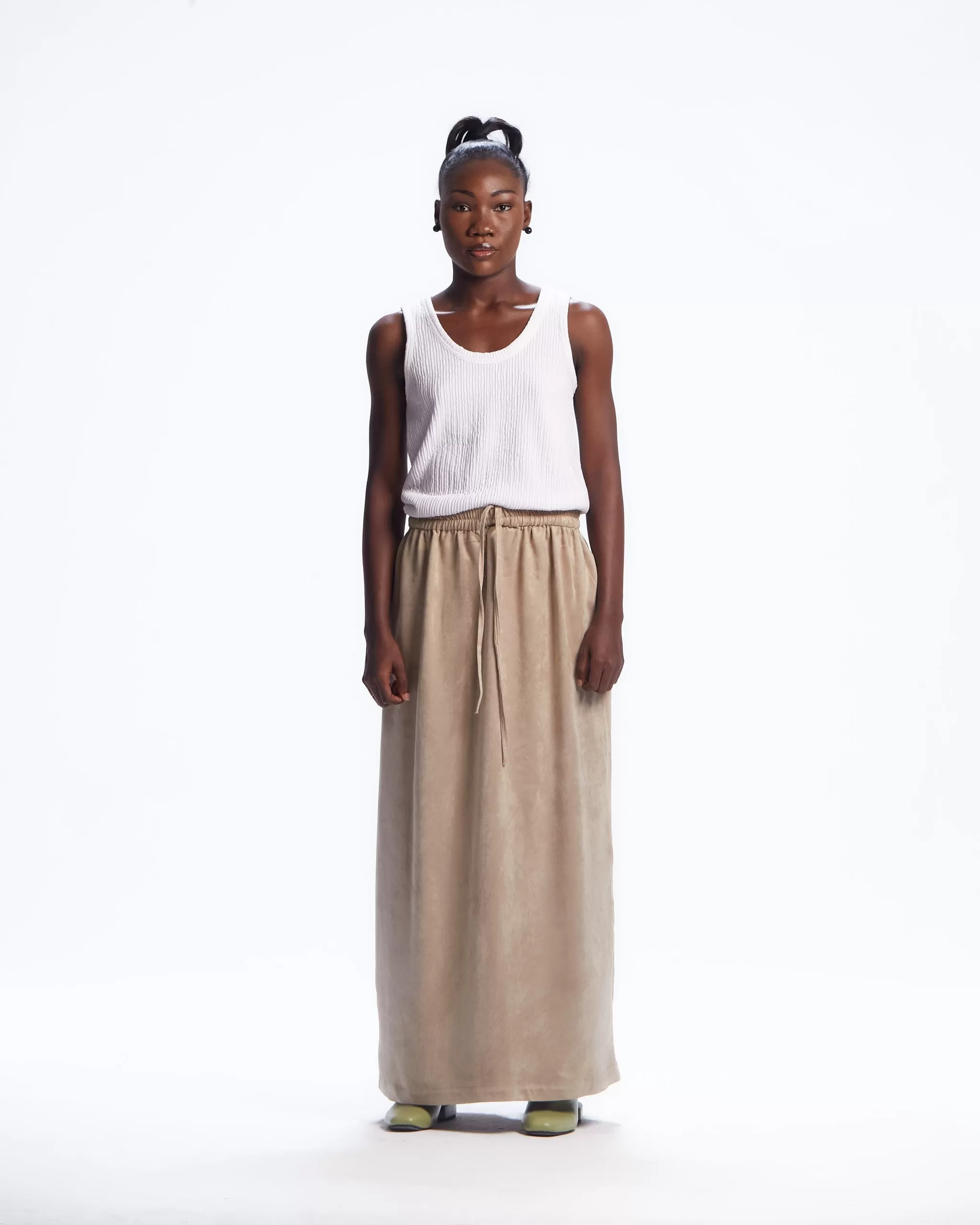 AJABENG Kuukuwa Brown Suede Drawstring Skirt