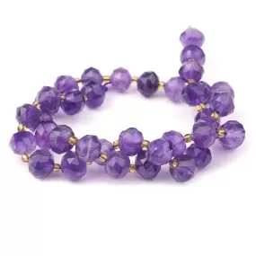 Amethyst 8x10mm Tri Cut Faceted Rondelle - 15-16 Inch