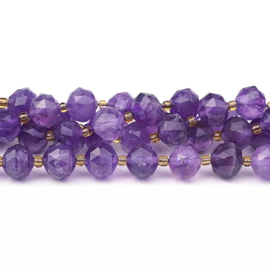 Amethyst 8x10mm Tri Cut Faceted Rondelle - 15-16 Inch