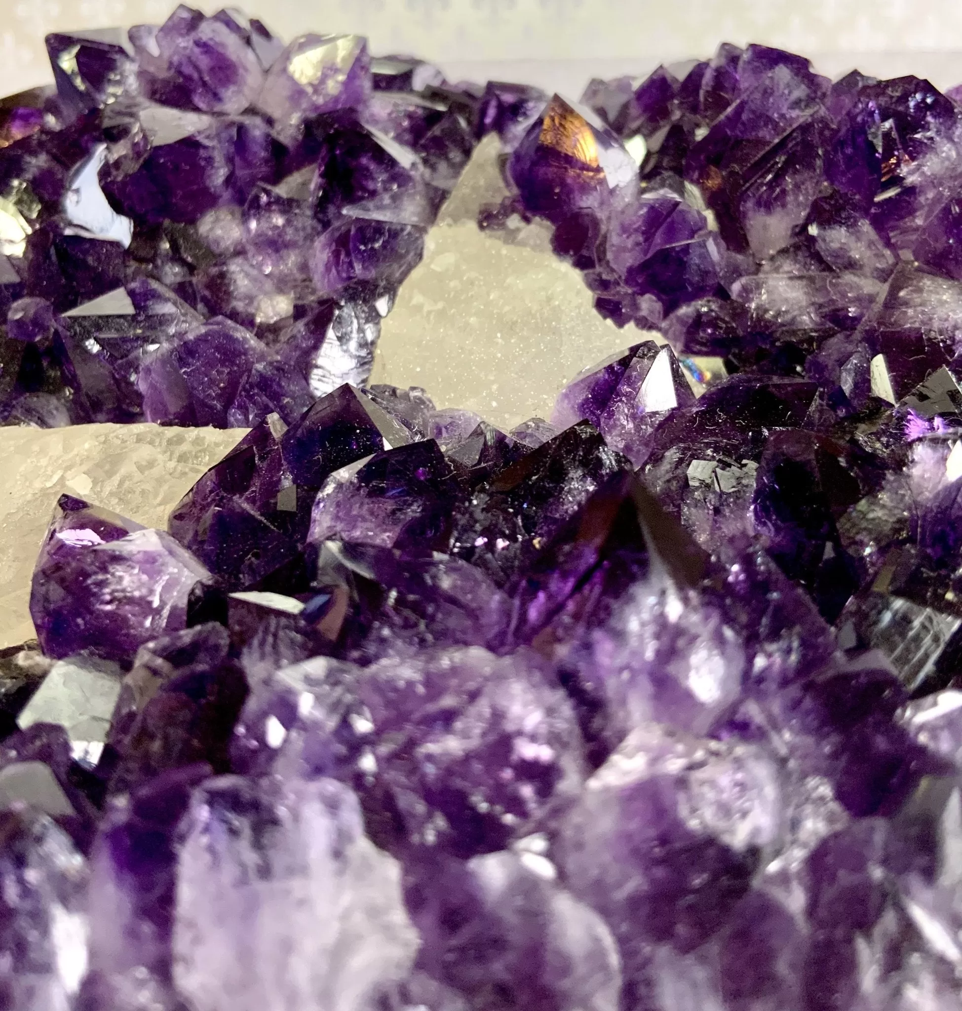 Amethyst Crystal Geode Cluster with Druzied Calcite Crystals