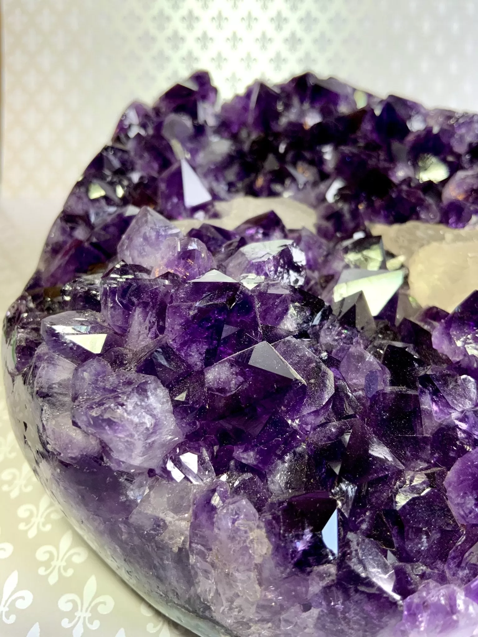 Amethyst Crystal Geode Cluster with Druzied Calcite Crystals