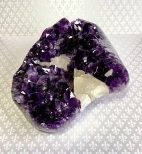 Amethyst Crystal Geode Cluster with Druzied Calcite Crystals