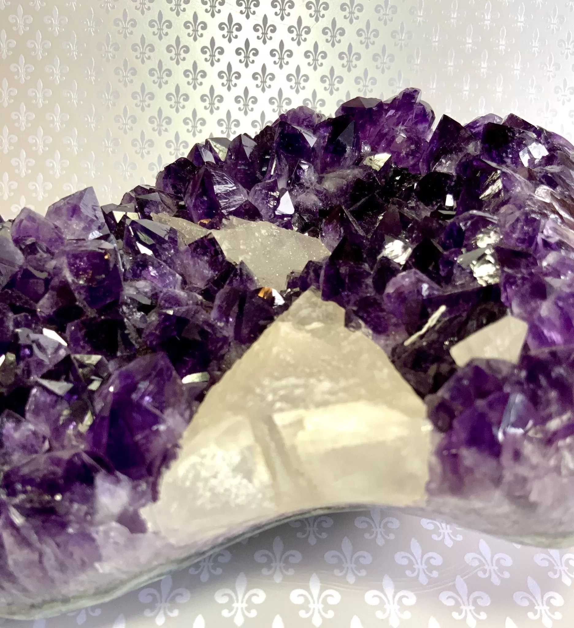 Amethyst Crystal Geode Cluster with Druzied Calcite Crystals