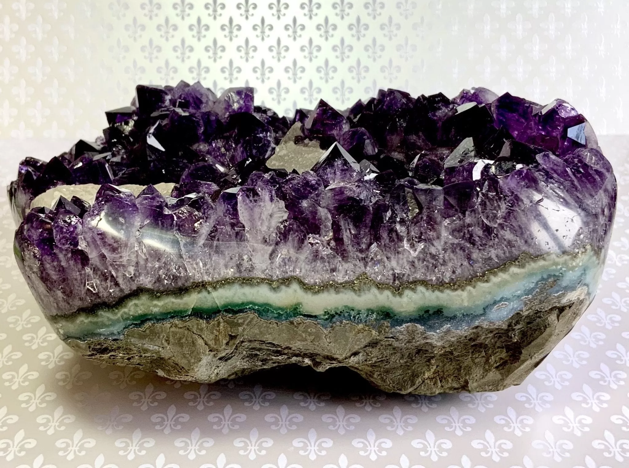 Amethyst Crystal Geode Cluster with Druzied Calcite Crystals