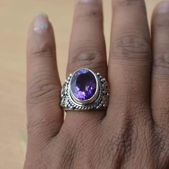 Amethyst Ring, Purple Gemstone Ring, Natural Amethyst All Ring Sizes, Gemstone Ring, 925 Sterling Silver Ring, February Birthstone Ring, Nickel Free, Handmade Jewelry