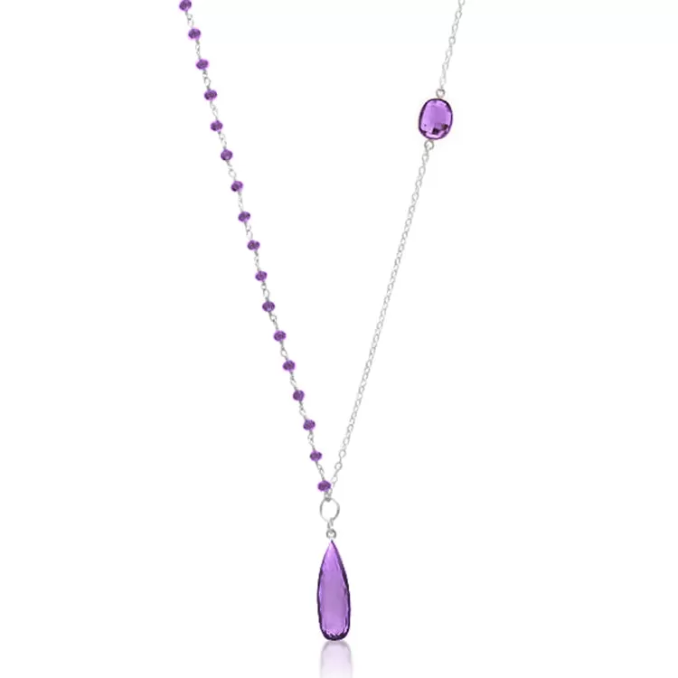 Asymmetrical Amethyst Necklace   Earring to Help Cope with Stress