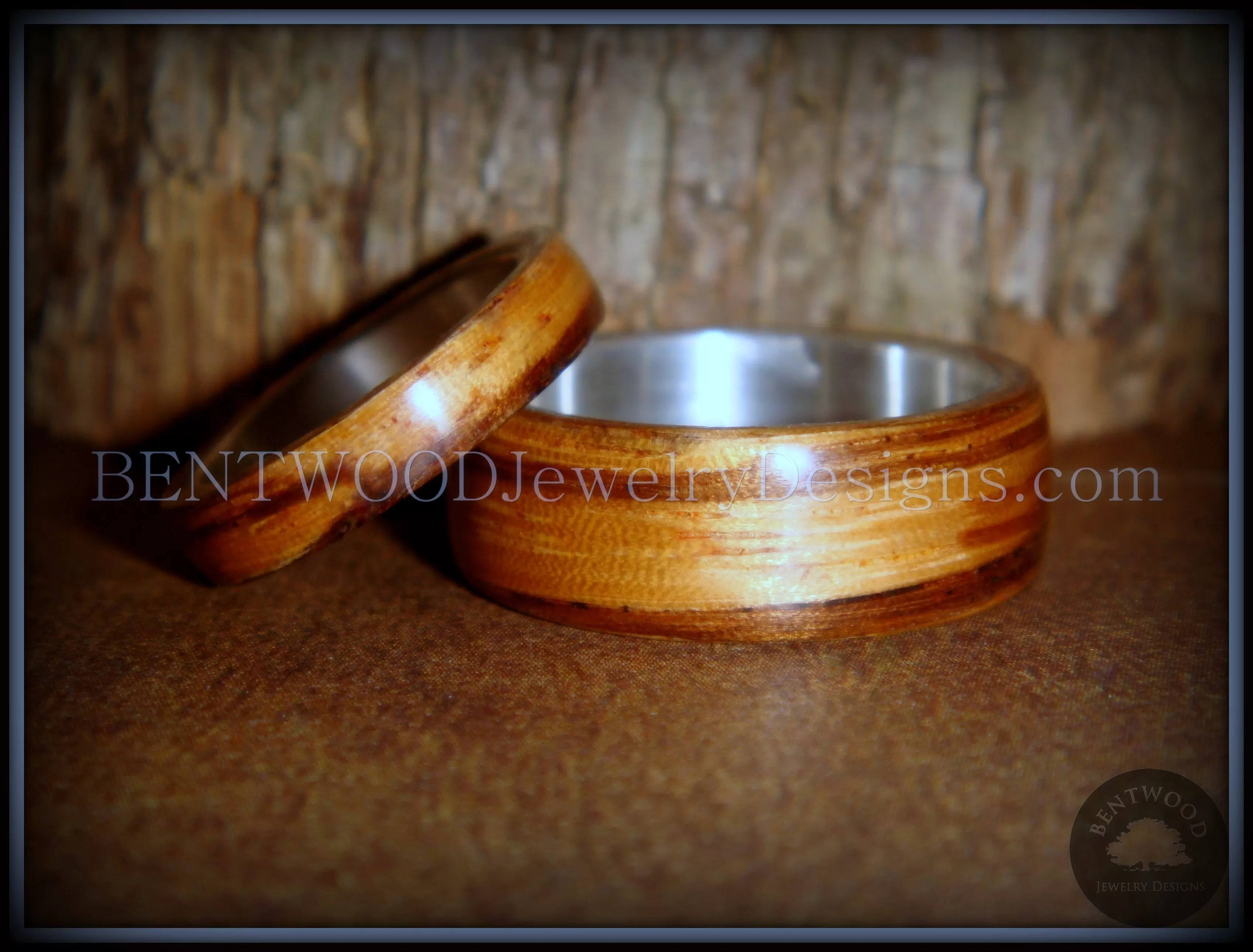 Bentwood Rings Set - Zebrawood Ring Set with Silver Metal Core