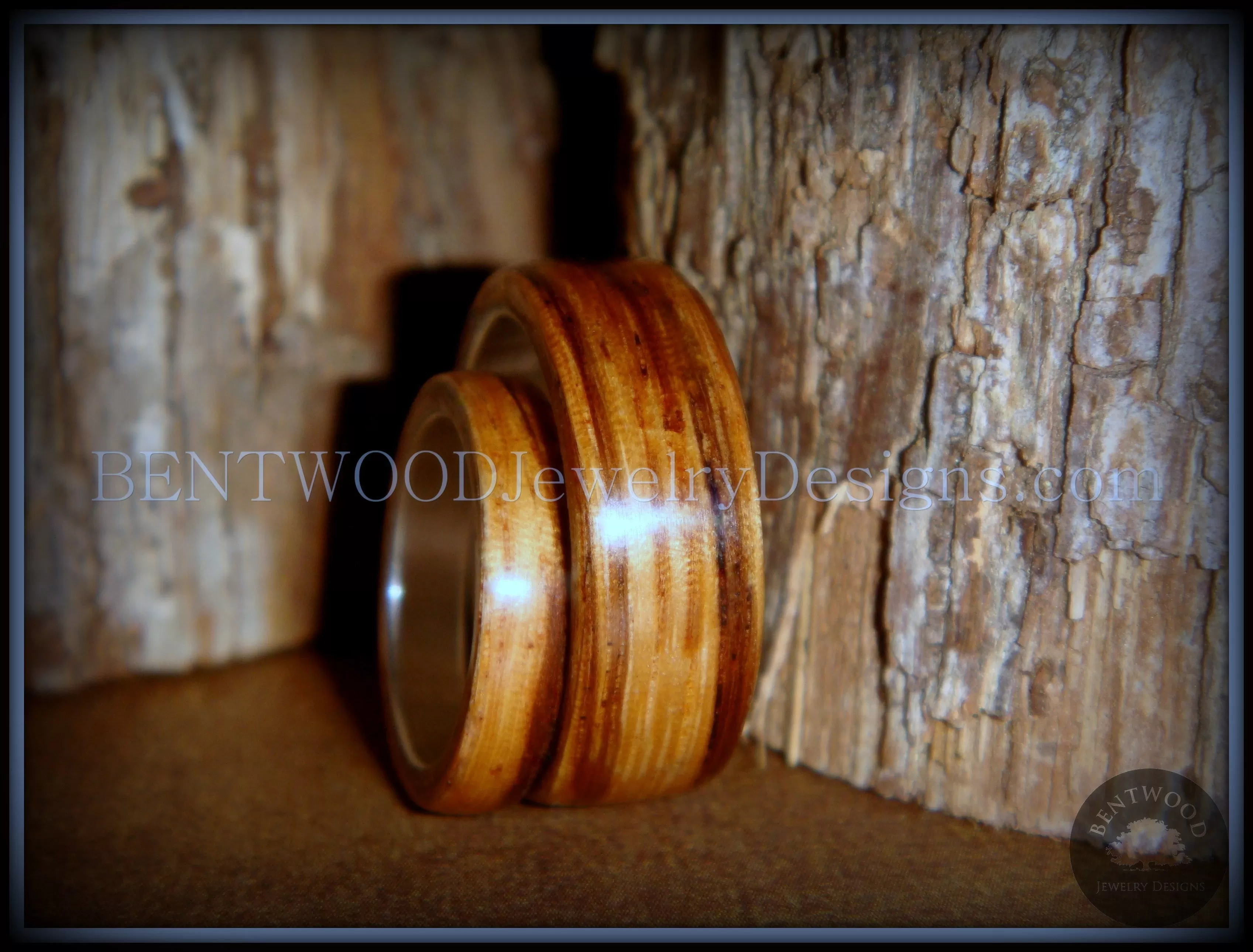 Bentwood Rings Set - Zebrawood Ring Set with Silver Metal Core