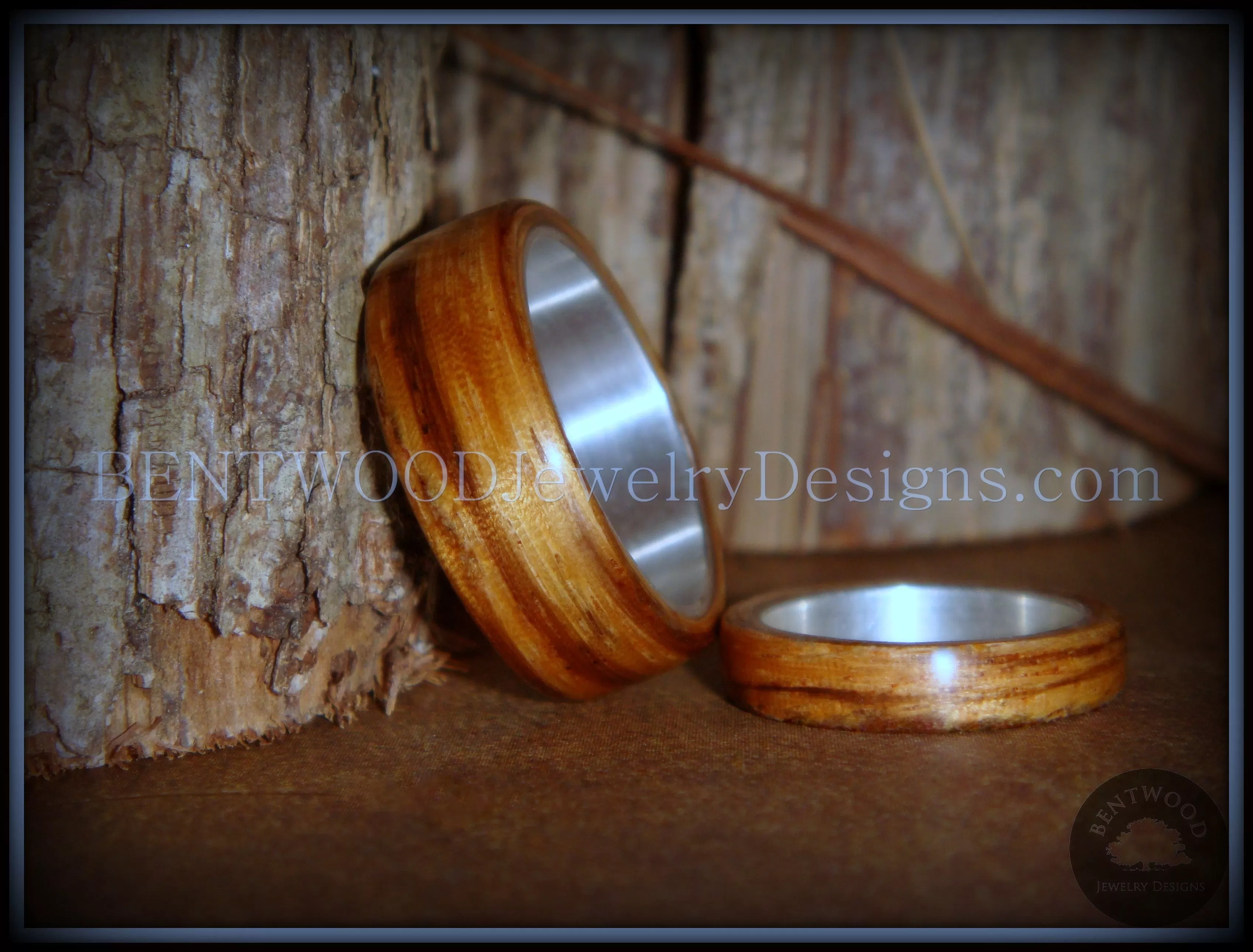 Bentwood Rings Set - Zebrawood Ring Set with Silver Metal Core