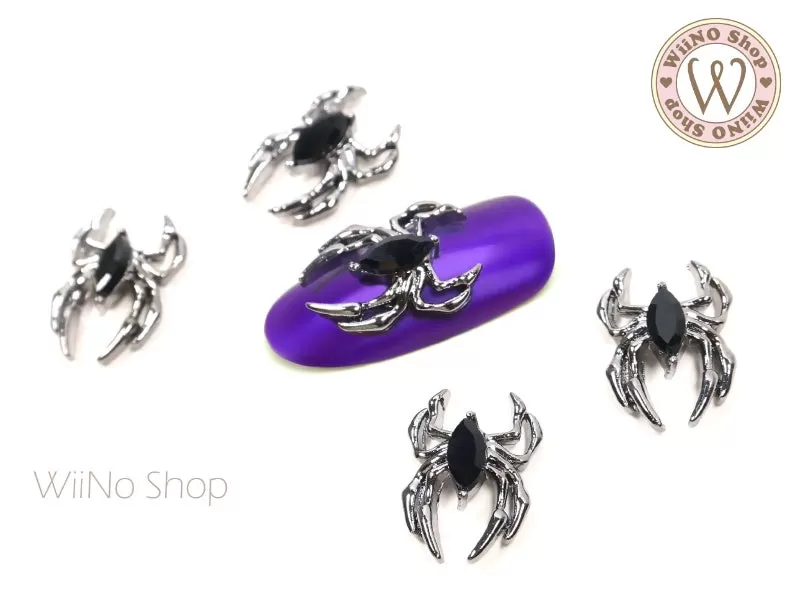 Black Crystal Spider Nail Metal Charm - 2 pcs