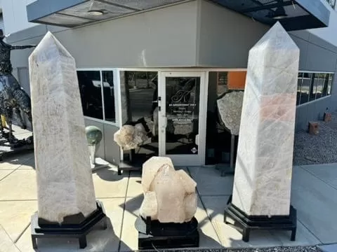 Brazilian White Quartz Obelisk Pair - 6,110 lbs / 8.5 ft