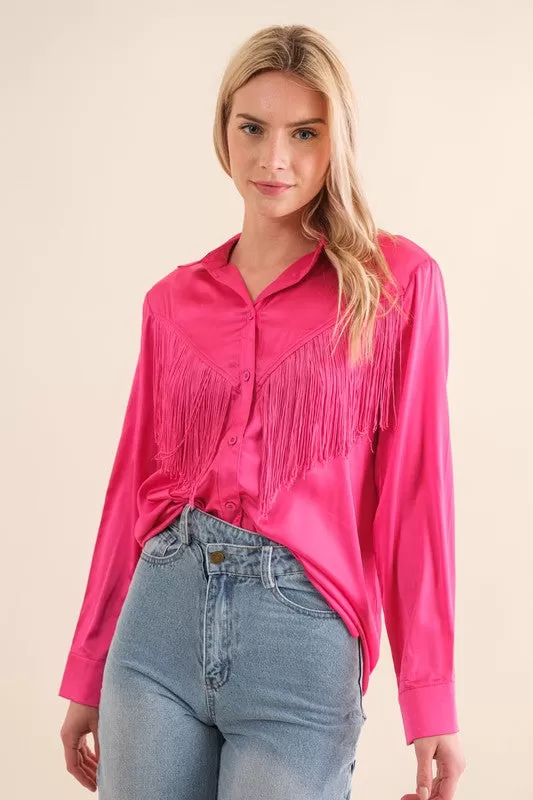 Chevron Fringe Satin Blouse