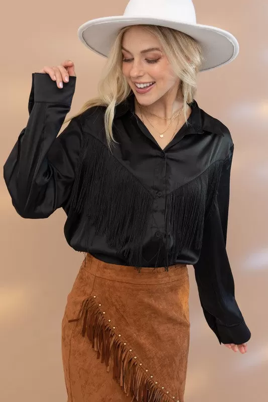 Chevron Fringe Satin Blouse