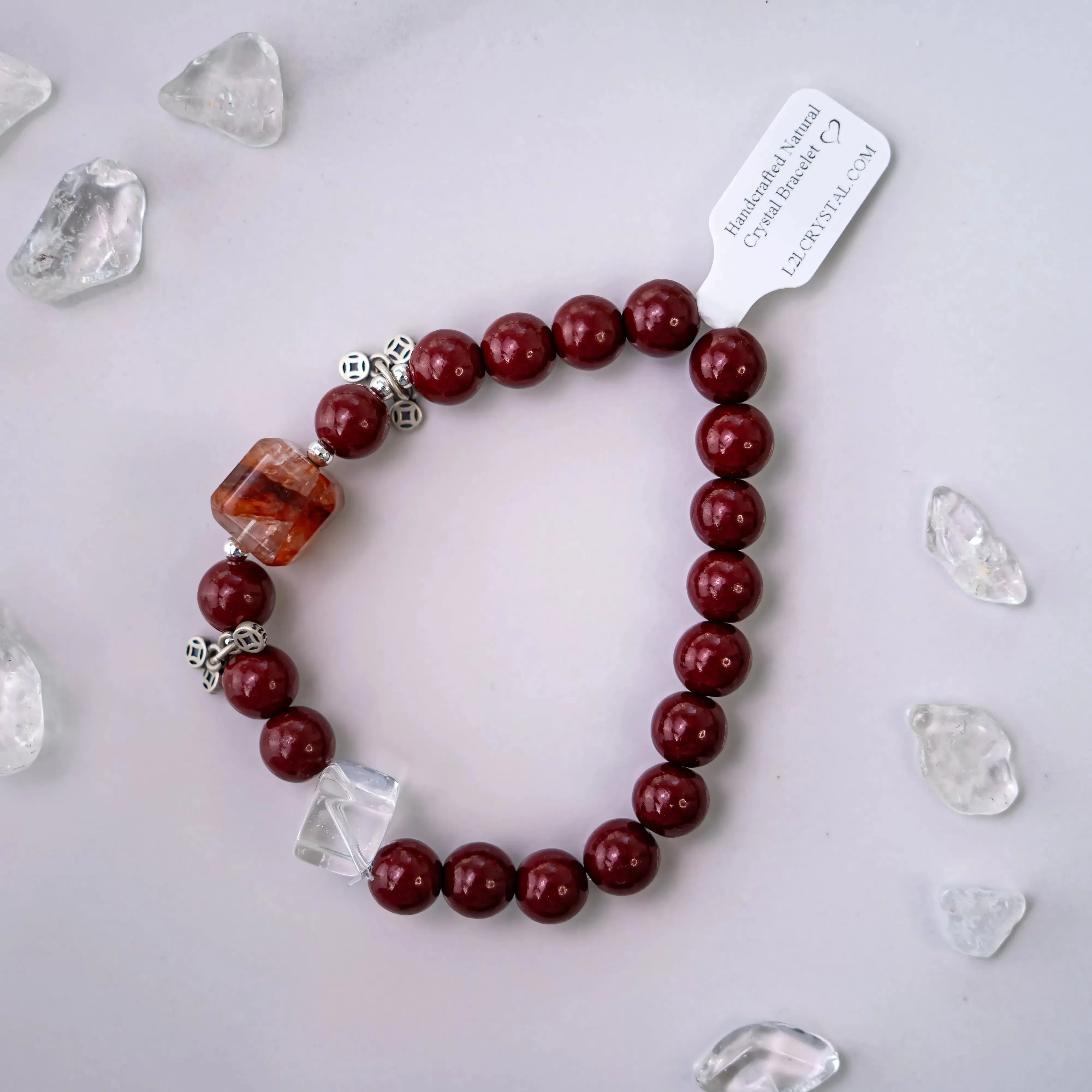 Cinnabar Hematoid Phantom Quartz Bracelet