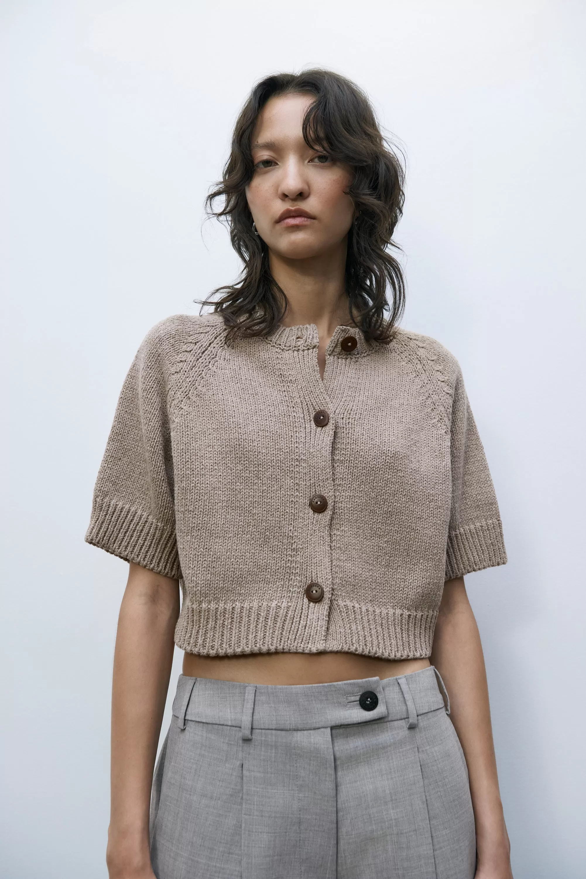 Cordera - Cotton Buttoned Top - Taupe