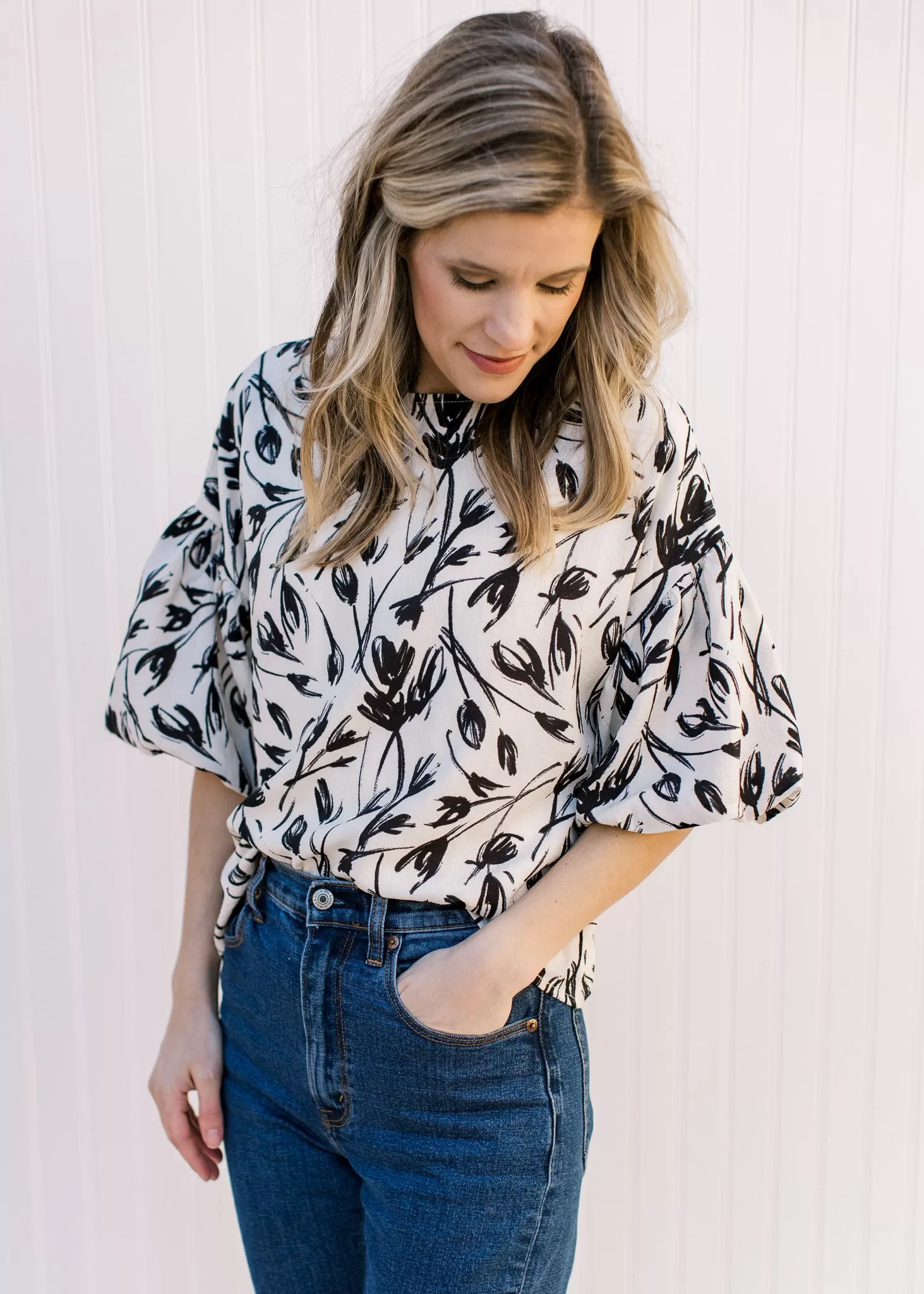 Creamy Black Floral Top