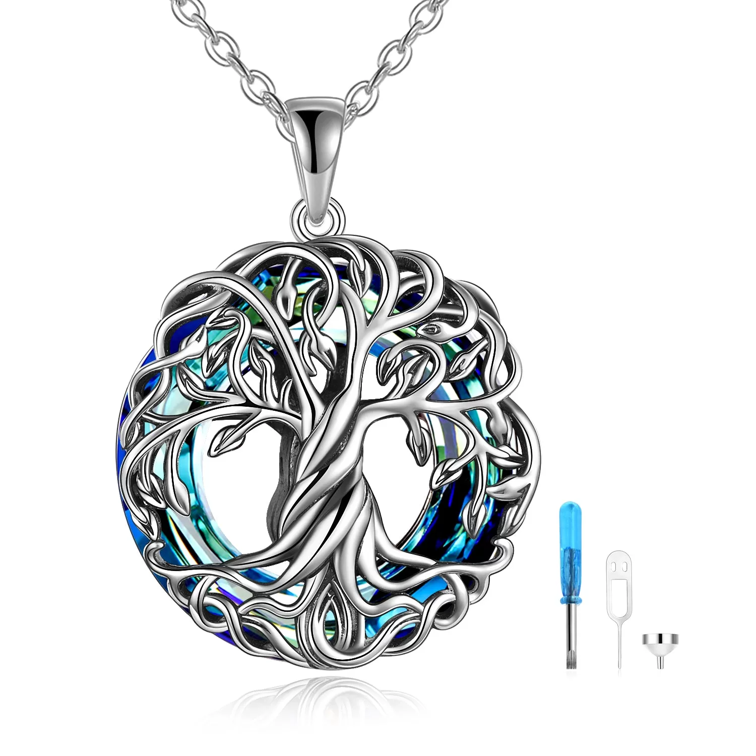 Crystal and Silver Tree of Life Cremation Necklace