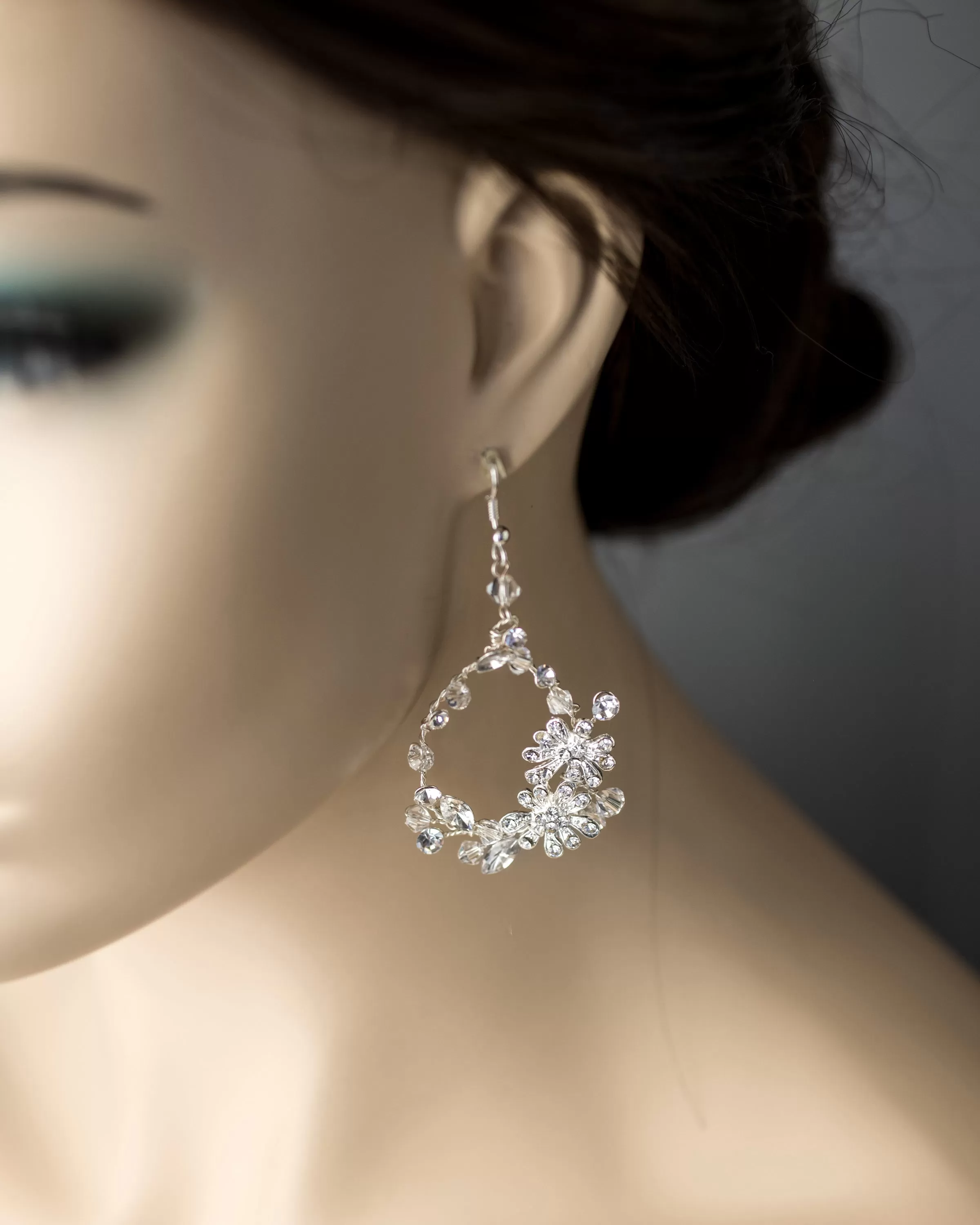 Crystal Flower Hoop Beaded Earrings