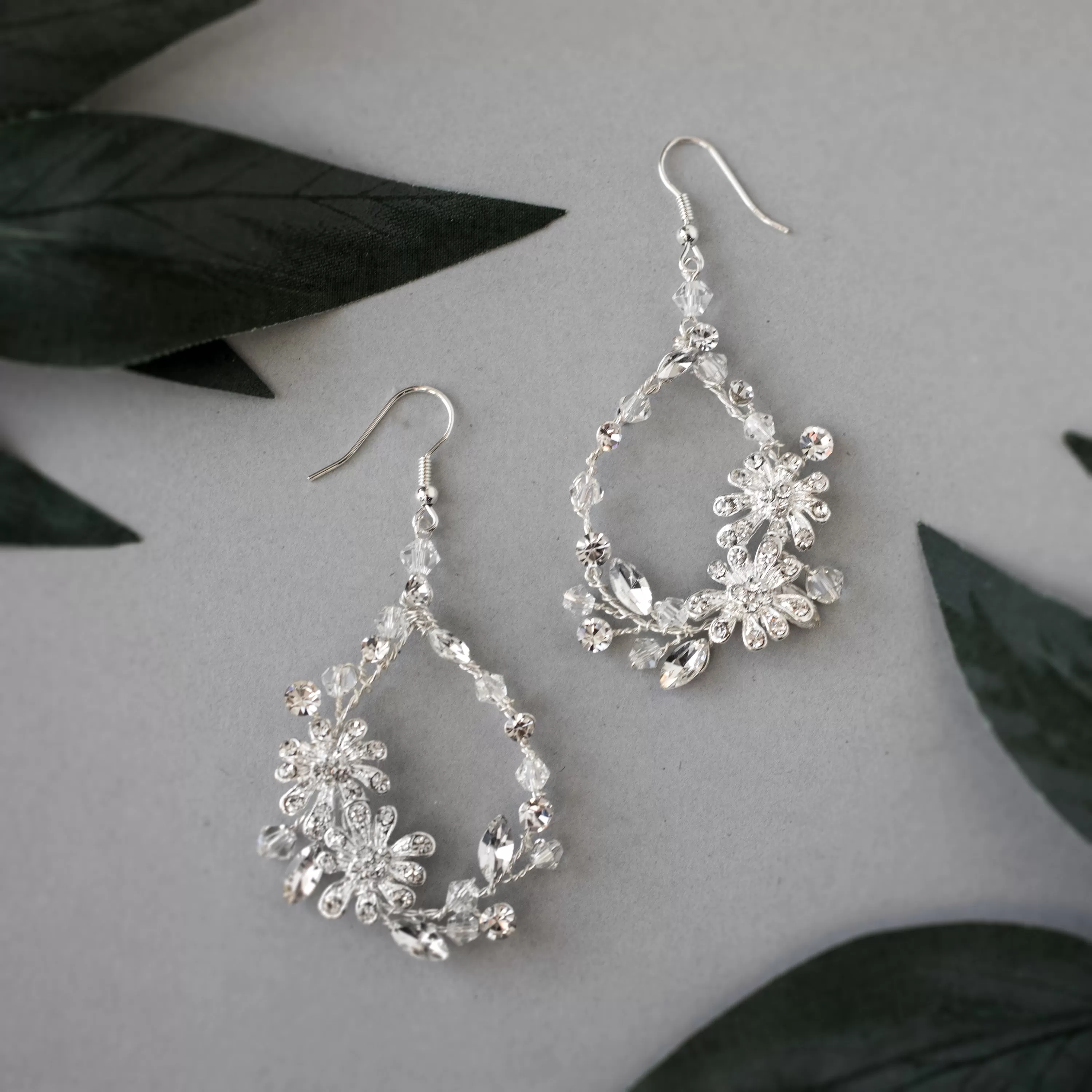 Crystal Flower Hoop Beaded Earrings