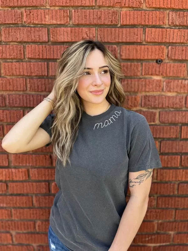 Curvy Mama Embroidered Collar Comfort Colors Tee (Online Exclusive)