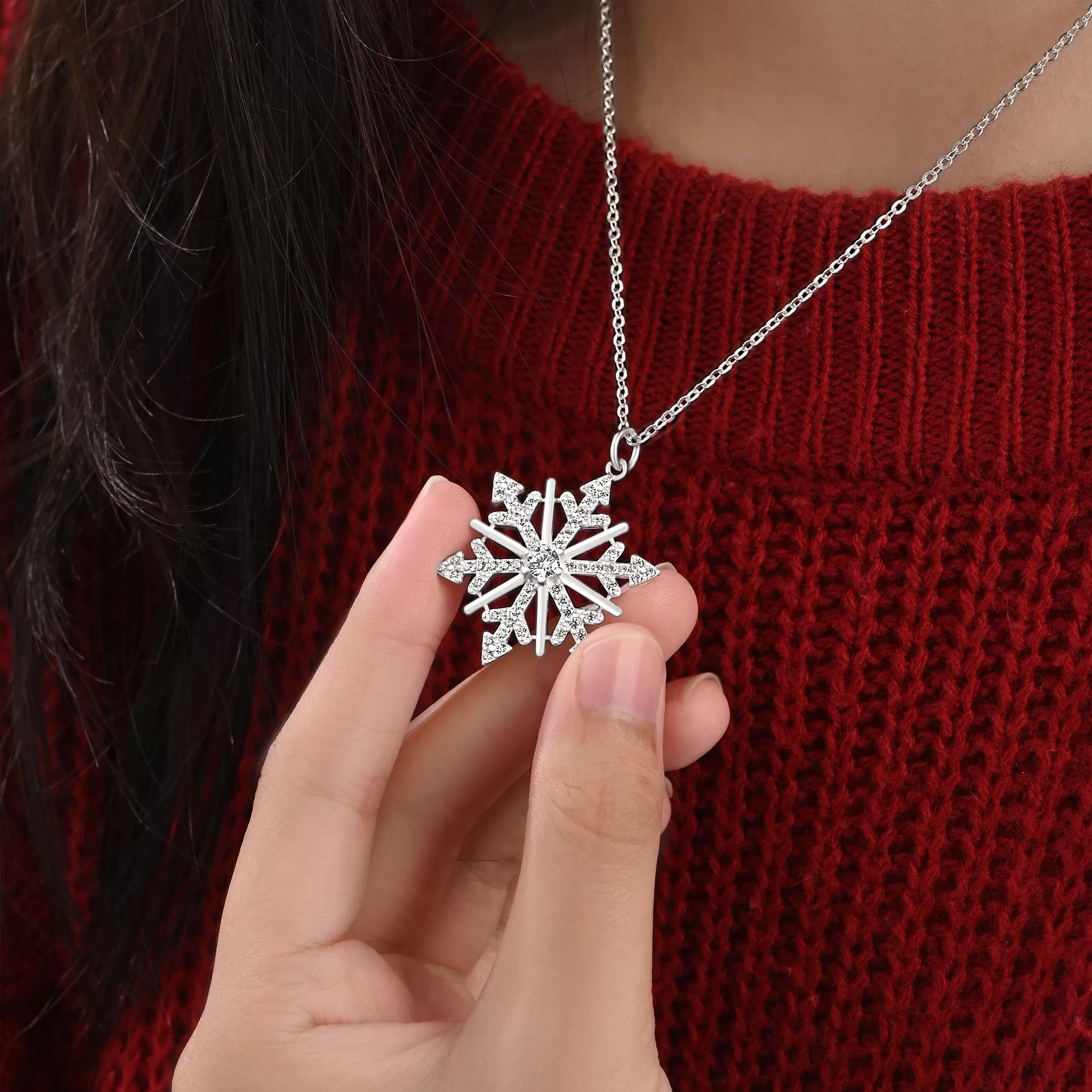 CZ Winter Star Snowflake Necklace Silver