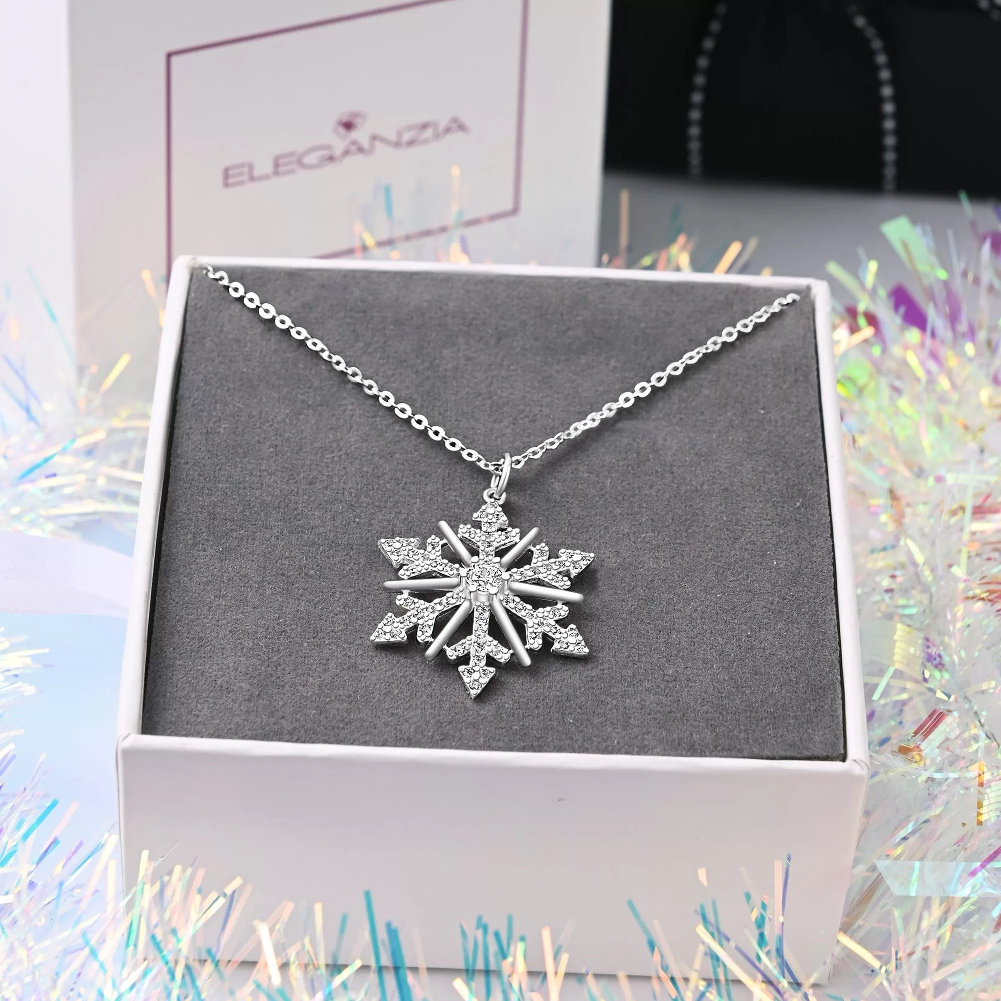 CZ Winter Star Snowflake Necklace Silver