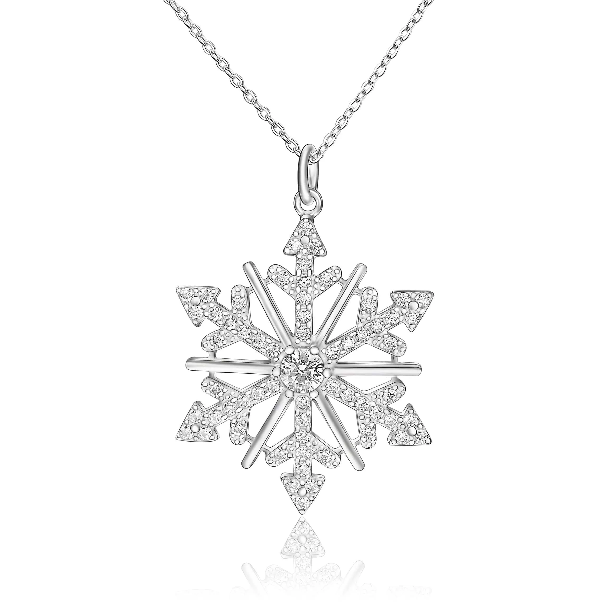 CZ Winter Star Snowflake Necklace Silver