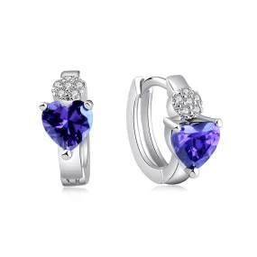 CZ Zircon Silver Purple  Heart Huggy Hoop